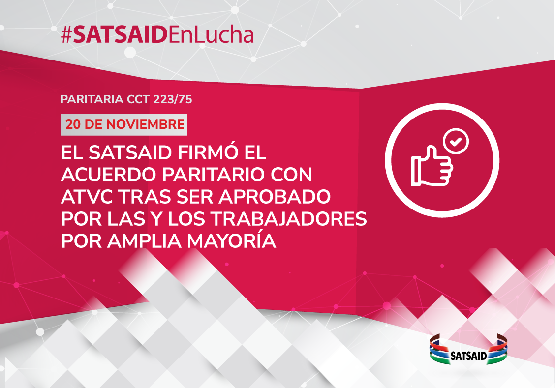 Lee más sobre el artículo El SATSAID firmó el acuerdo paritario con ATVC tras ser aprobado por las y los trabajadores por amplia mayoría