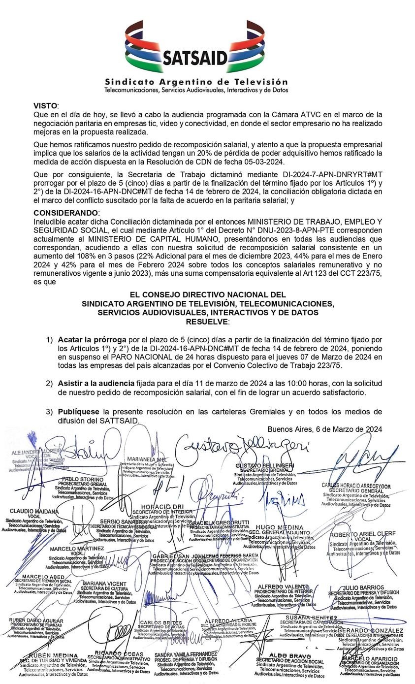 Lee más sobre el artículo PARO SUSPENDIDO POR CINCO DÍAS