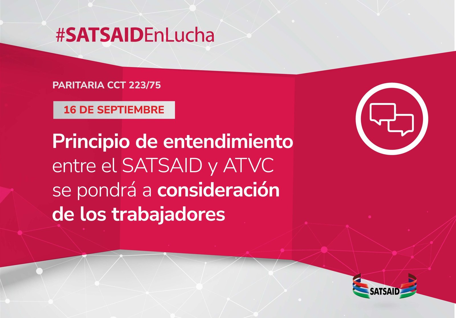 Lee más sobre el artículo PRINCIPIO DE ENTENDIMIENTO ENTRE EL SATSAID Y ATVC SE PONDRÁ A CONSIDERACIÓN DE LOS TRABAJADORES